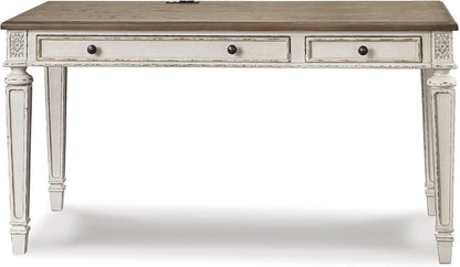 Realyn Farmhouse 60 Inch Home Office Desk With USB Charging Chipped White