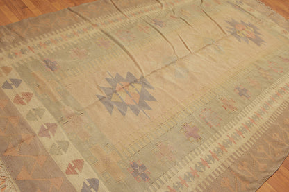 6'4" x 10'3" Tan Hand woven Tribal Turkish Kilim Wool Vegetable Dyes Traditional Oriental Area rug