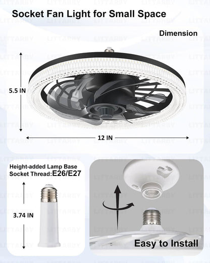 Black Ceiling Fan With Lights Remote Dimmable 3000K to 6500K Flush Mount