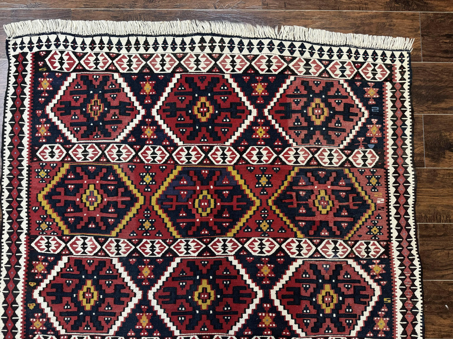 Caucasian Kilim Rug 5x7, Vintage Russian Flatweave Kilim Carpet, Tribal Bohemian Kilim Rug