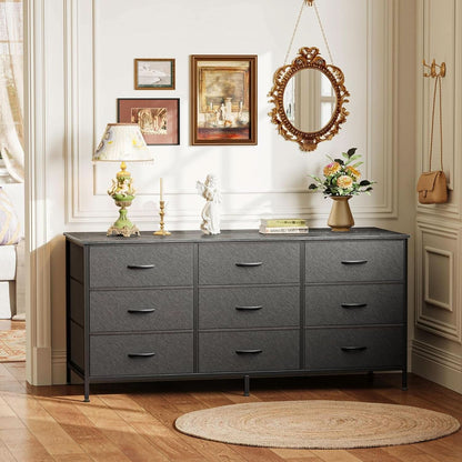 47 Inch 9 Drawer TV Stand Dresser For 50 55 Inch TVs Black