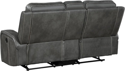 Gray Faux Leather Reclining Loveseat With Manual Recline