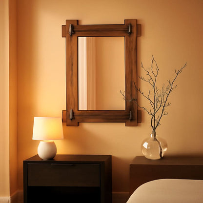20x30 Rustic Wood Mirror For Bath With Black Metal Accents