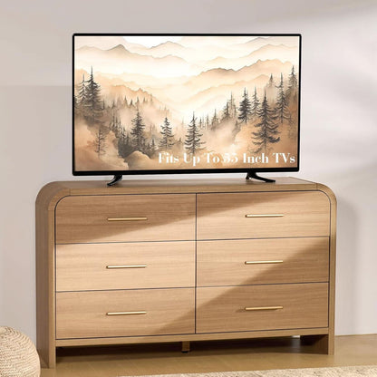 Curved Dresser 54Inch Oak Finish Contemporary Storage
