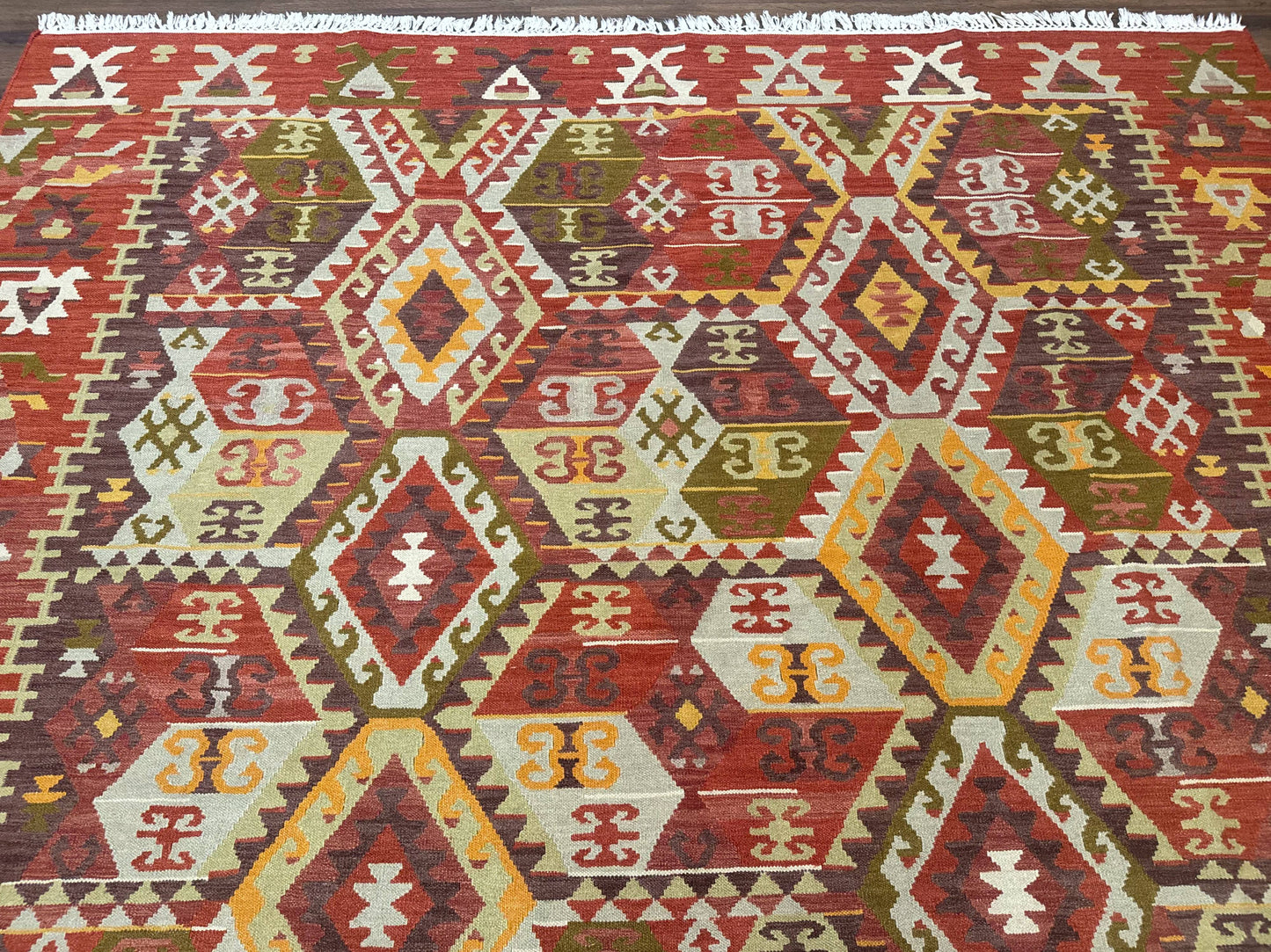 Turkish Kilim Rug 8x10, Geometric Design, Large Kilim Carpet