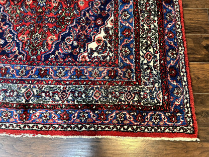 Persian Tribal Rug 6x11, Red Blue Ivory, Antique Persian Carpet, Hamadan Dargazin Carpet