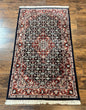 Indo Persian Rug 3x4, Herati Allover Pattern, Midnight Blue and Red, Small Vintage Handmade Wool Rug
