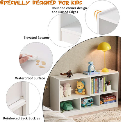 Wooden Toy Organizer and Bookshelf 5 Section Kid Storage