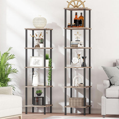 5 Tier Corner Shelf Stand Greige and Black No Tool Assembly
