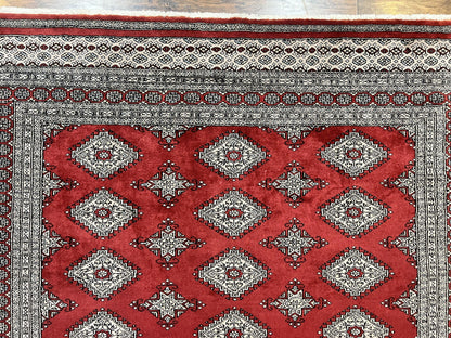 Pakistani Bokhara Rug 6x8, Fine Turkoman Carpet, Wool Handmade Vintage, Red, 6 x 8 Medium Sized Rug, Turkmen Rug