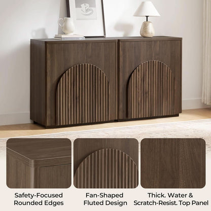Walnut Sideboard Buffet Cabinet With Generous Storage And Wave Pattern Doors