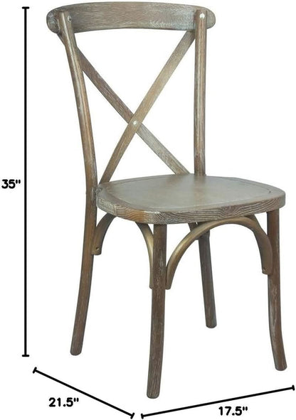 Two Pack Medium White Grain X-Back Dining Chairs Stackable Elm Wood Construction