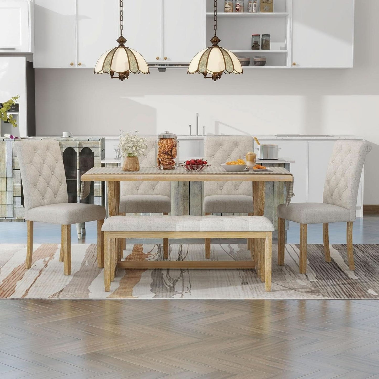 Industrial Solid Wood Rectangular Dining Table Set