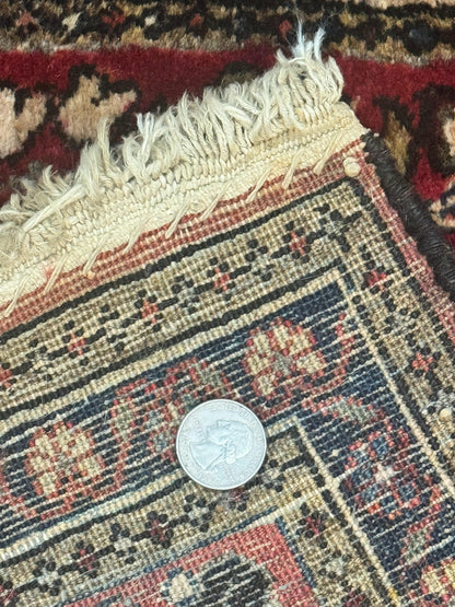 Small Persian Sarouk Rug 2x4, Floral, Red Hand Knotted Wool Traditional Oriental Carpet, Antique Persian Rug 2 x 4