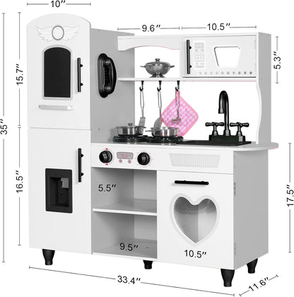 Wooden Kitchen Playset For Toddlers Featuring Lights