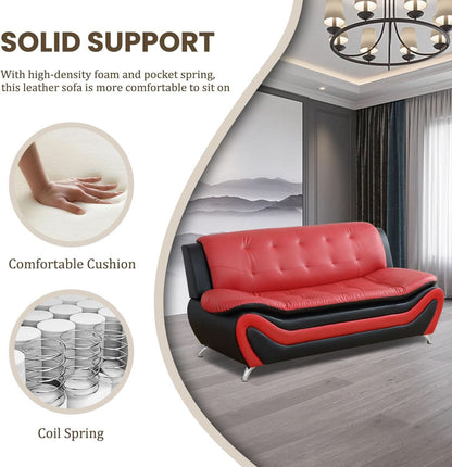 Faux Leather Sofa And Loveseat Set Red 2 Piece