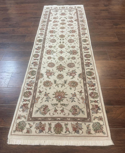 Pak Persian Runner Rug 2.6 x 8ft, Oriental Carpet for Hallway or Kitchen, Handmade, Wool and Silk Highlights