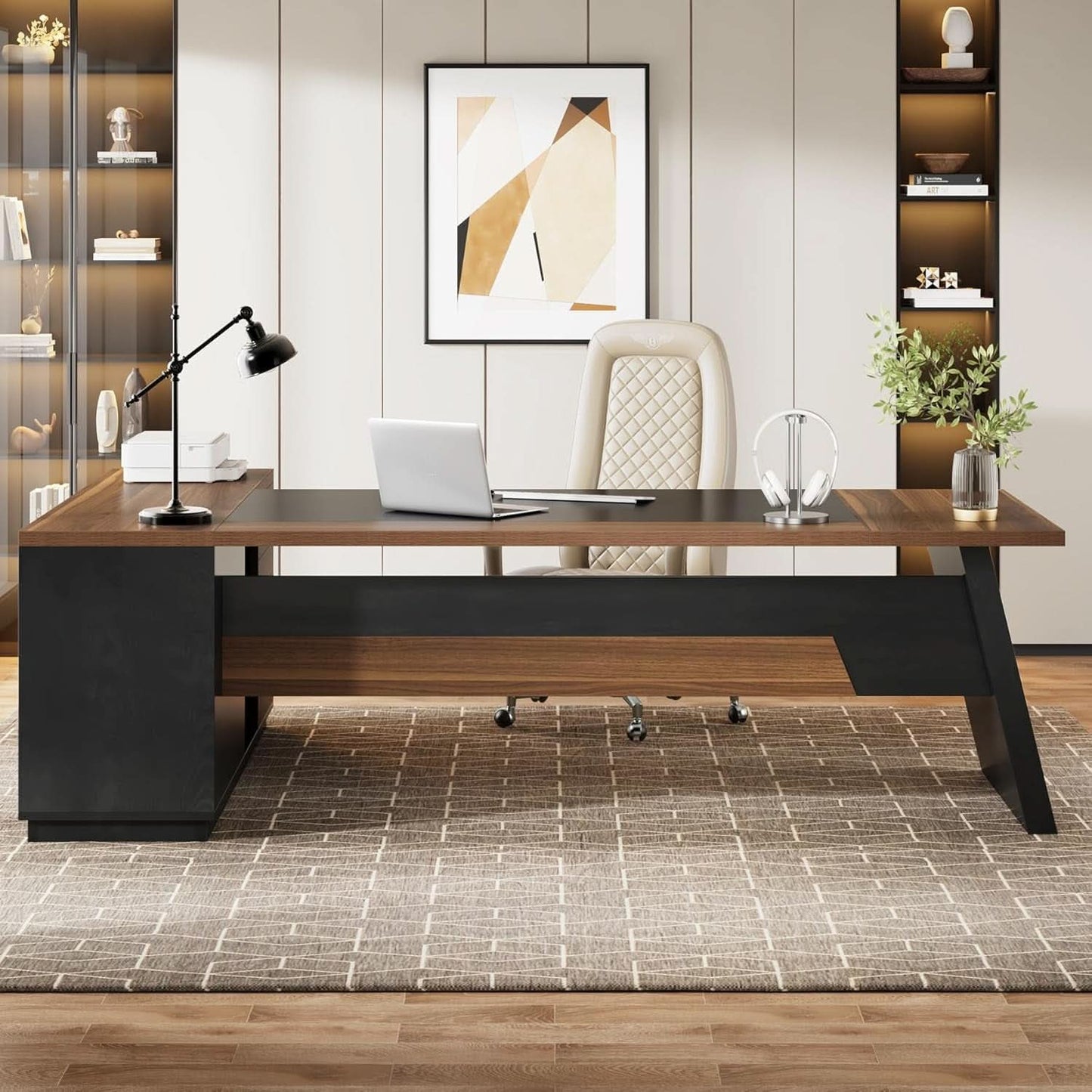 78 Inch Executive Desk Featuring Ample Storage Cabinets