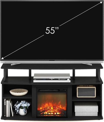 Jensen Open Shelving TV Entertainment Center With Electric Fireplace 55 Inch