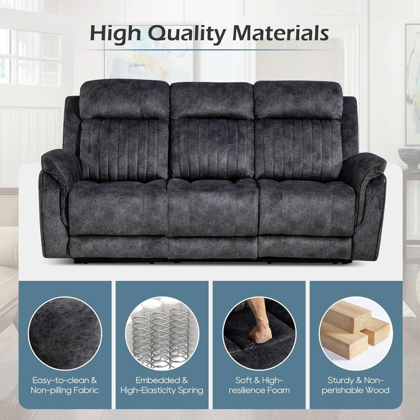 Grey Power Reclining Sofa With Zero Gravity USB Ports