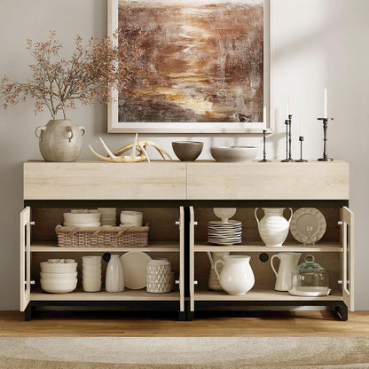 Oak Sideboard Buffet With Glass Doors Light Finish