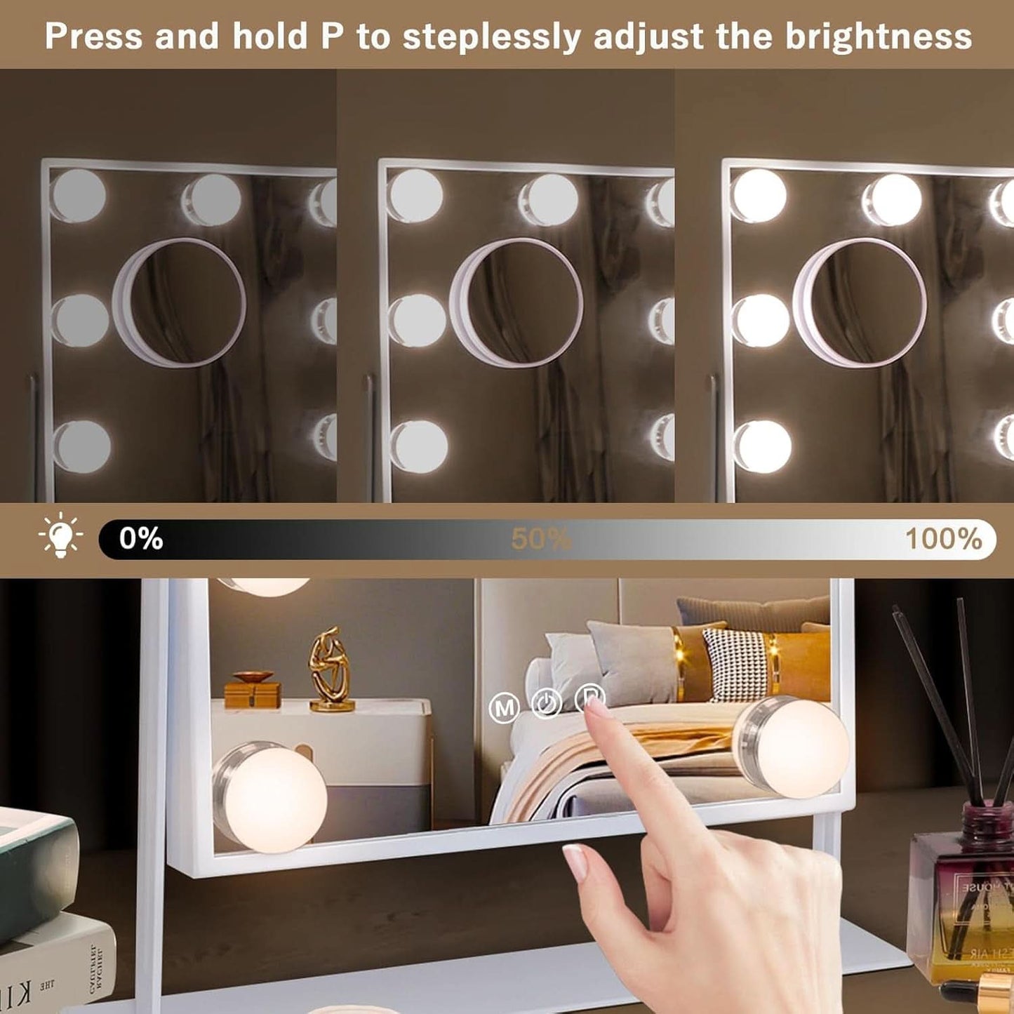 Lighted Vanity Mirror 12x10 Inch With 9 LED Bulbs 360 Rotation