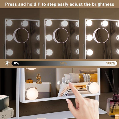 Lighted Vanity Mirror 12x10 Inch With 9 LED Bulbs 360 Rotation