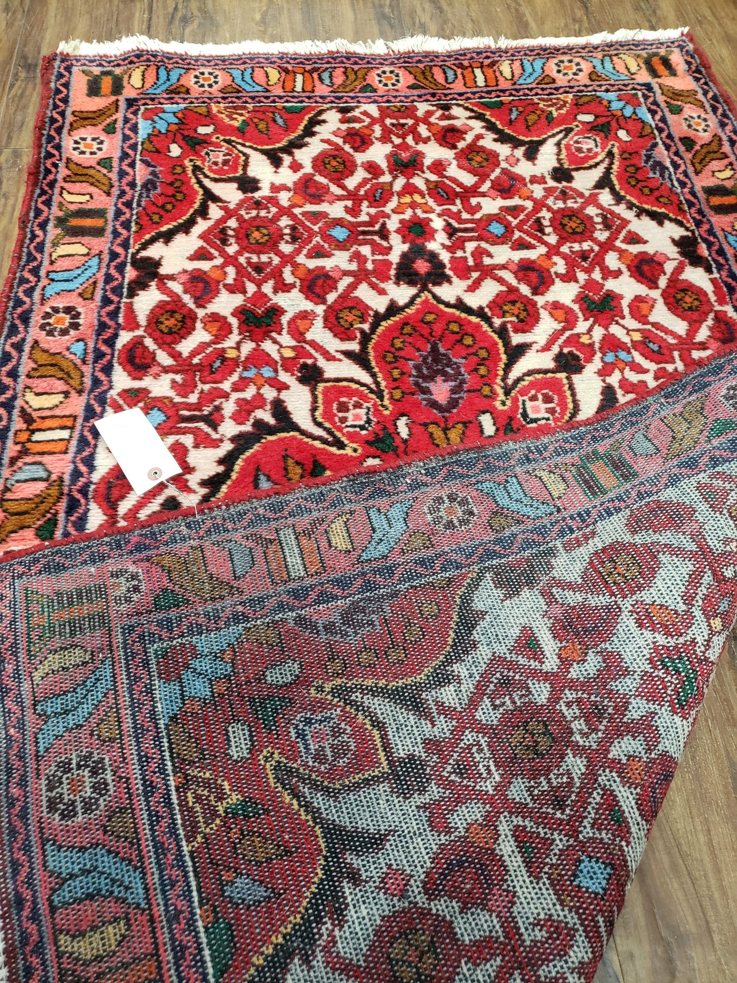 3' 2' X 5' 1" Handmade Floral Wool Rug Red Beige /Ivory