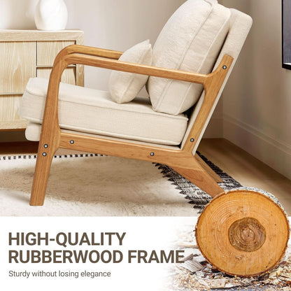 Beige Upholstered Accent Chairs With Lumbar Pillows