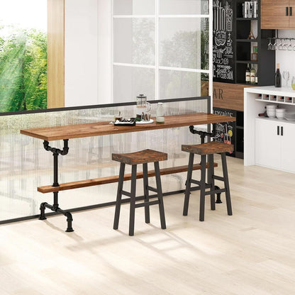 29 Inch Saddle Bar Stools Set Of 2 Rustic Brown Wood Frame Backless