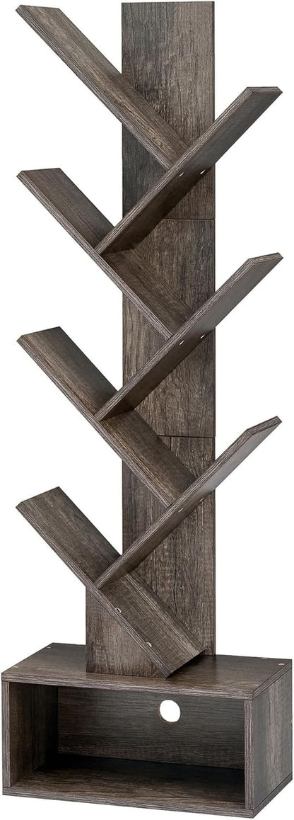 6 Tier Tree Bookshelf Bookcase With Drawer Grey Office