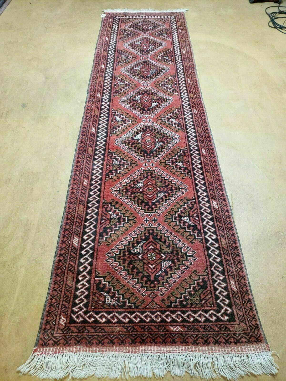 2' 5" X 9' Vintage Handmade Bokhara Red Turkoman Pakistani Wool Runner Rug Organic