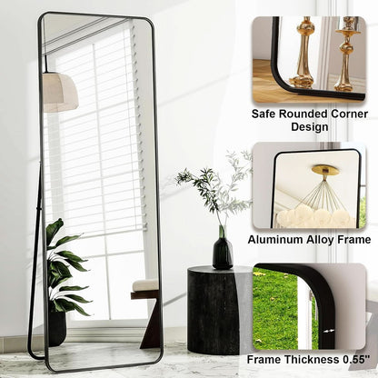 56 Inch Floor Standing Mirror With Black Aluminum Frame