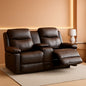 Brown PU Leather Two Seater Loveseat Recliner With Console And Double Reclining