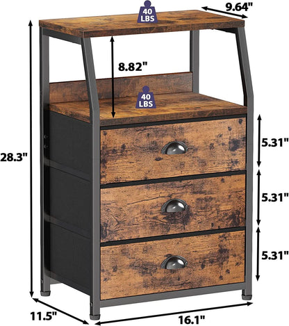 3-Drawer Nightstand With 2-Tier Shelf And Wood Top Bedroom