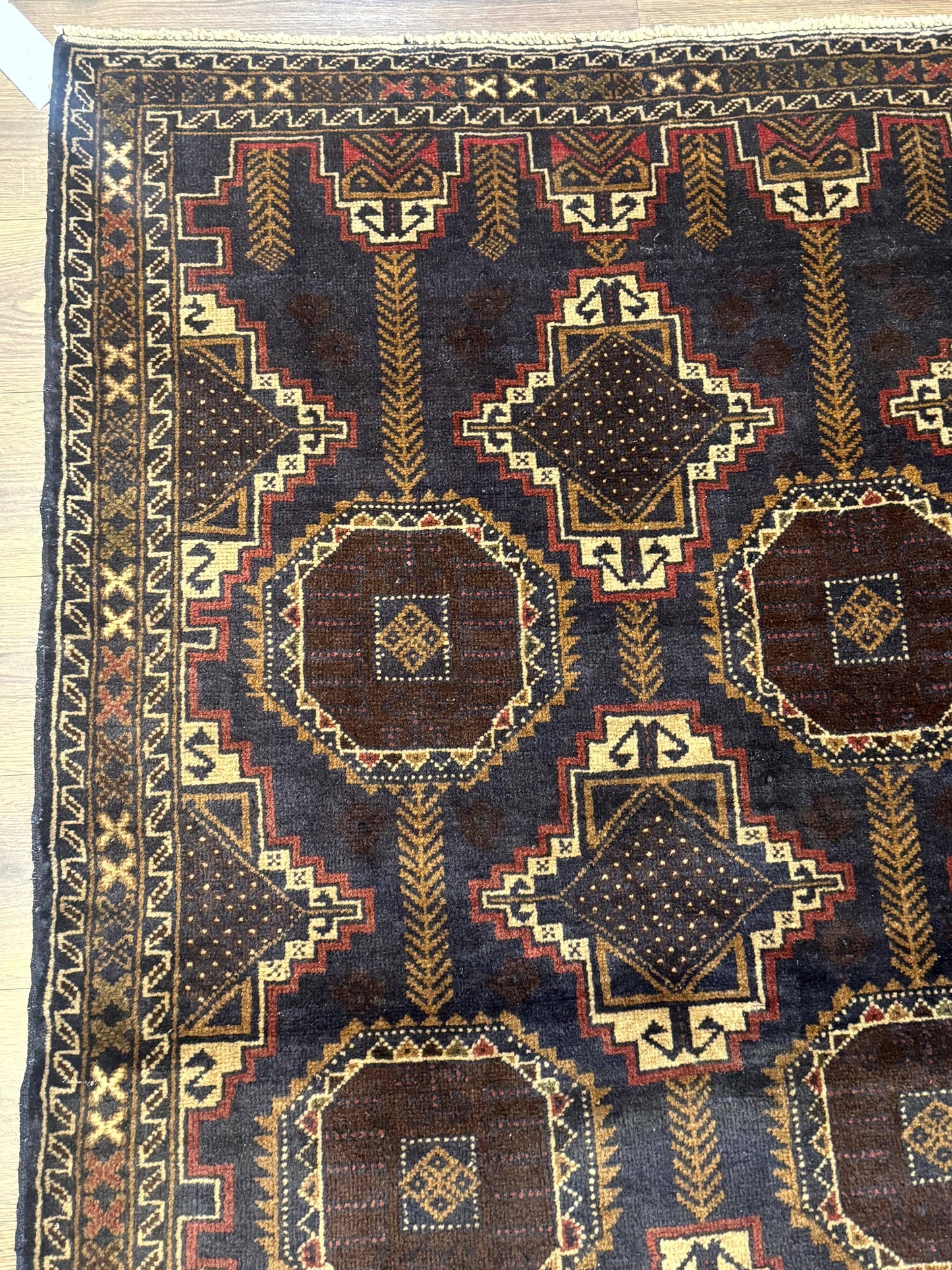 Navy Blue Afghan Balouch Rug 4x6, Handmade, New