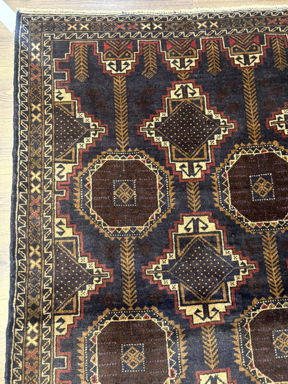 Navy Blue Afghan Balouch Rug 4x6, Handmade, New