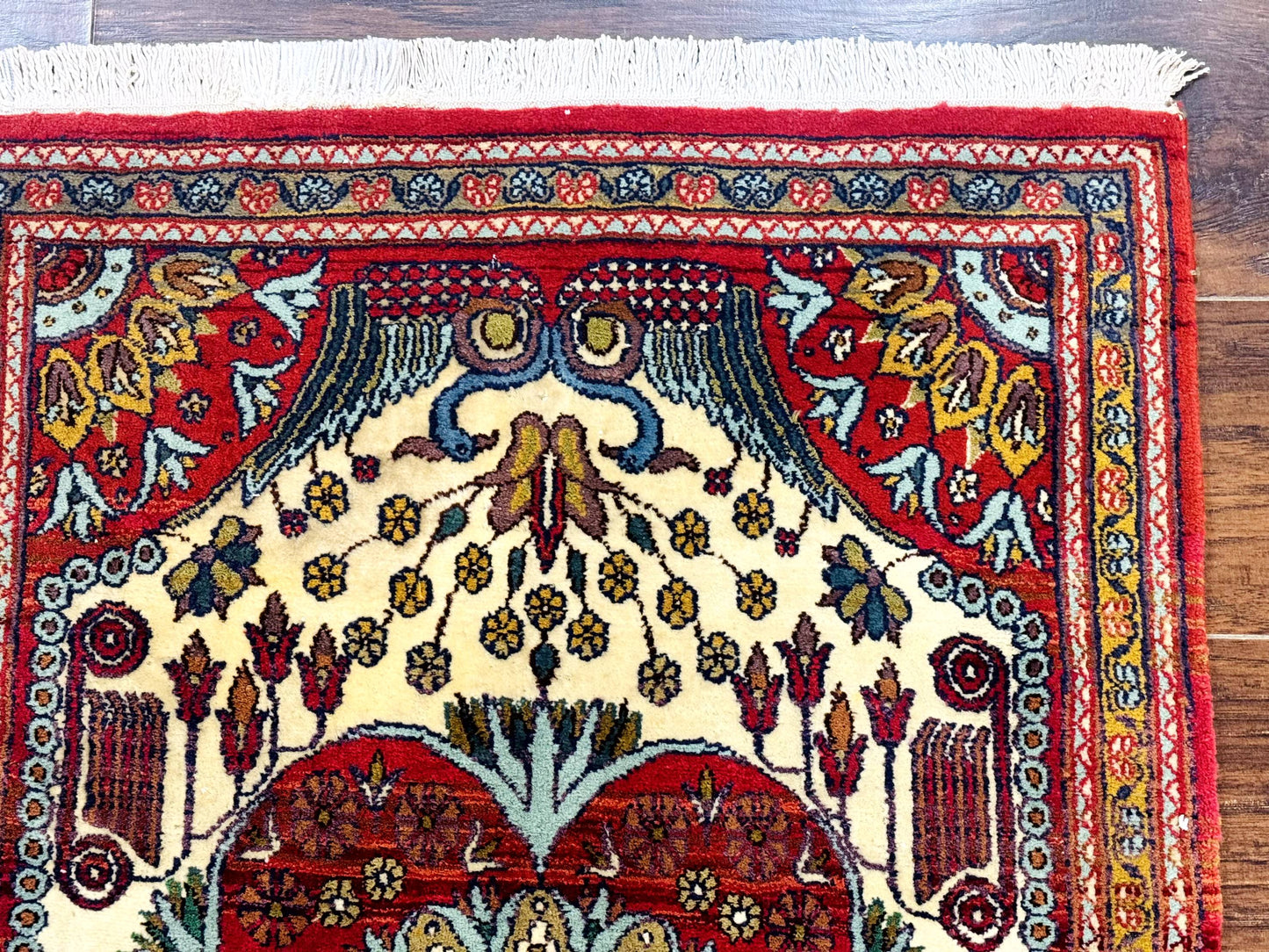 Persian Bijar Rug 2.6 x 4, Antique Carpet, Brick Red and Ivory