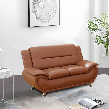 Faux Leather Two Piece Sofa Set In Orange With Wood Frame
