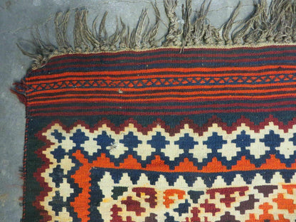 5' X 10' Antique Turkish Kilim Handmade Flat Weave Wool Rug Red Colorful Veg Dye Bohemian Boho Chic Tribal Style And Design