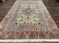 Wonderful Persian Tabriz Rug 7x10, Very Fine 330 KPSI, Light Green Light Blue Pink, Kork Wool Silk Foundation, Bird Pictorials