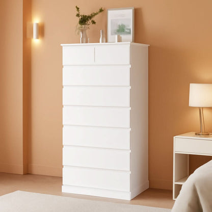 White Tall Dresser With 8 Drawers 59.7 Inch Vertical Bedroom Storage