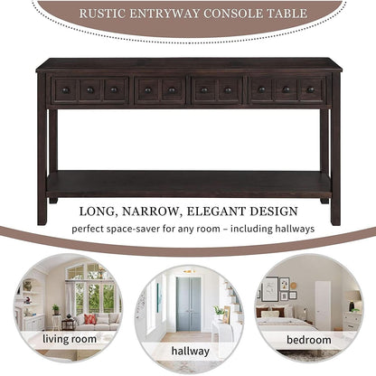 Rustic 60 Inch Console Table With Drawers And Shelf
