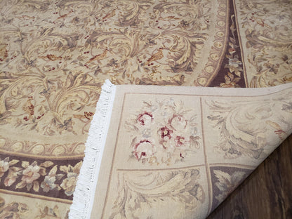 Chinese Aubusson Savonnerie Area Rug 8x12, Vintage 120 Line Carpet, Wool and Silk Hand-Knotted, Birds Flowers Master Weaver Signature