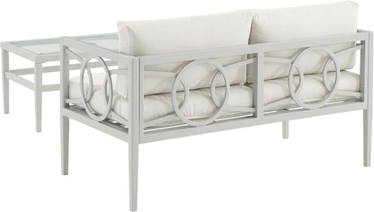 2 Piece Outdoor Coffee Table And Loveseat Set Gray Frame Creme Cushions