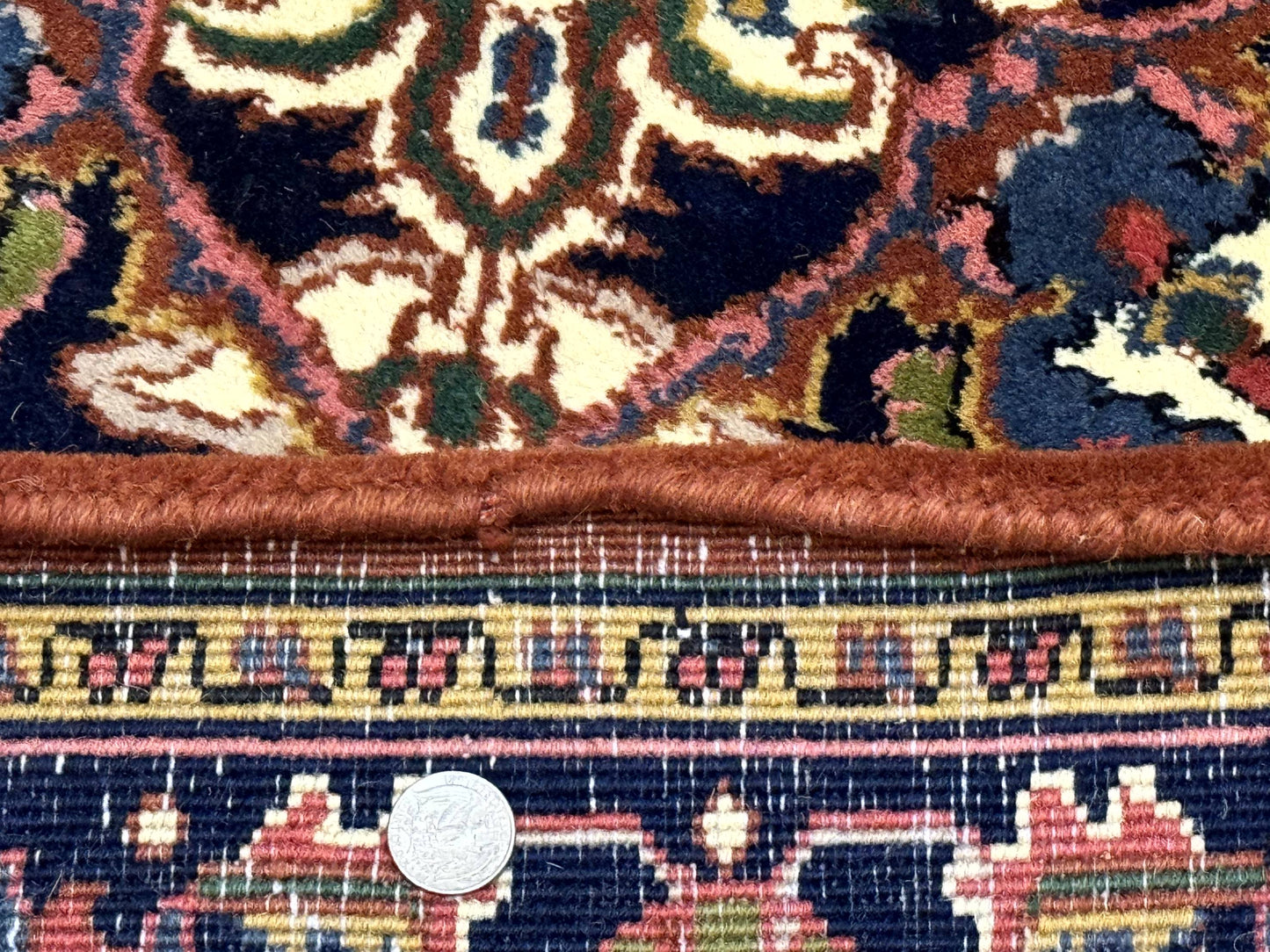 Indo Persian Heriz Rug 4x6, Rust Red Navy Blue and Cream