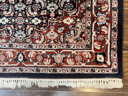 Indo Persian Rug 3x4, Herati Allover Pattern, Midnight Blue and Red, Small Vintage Handmade Wool Rug