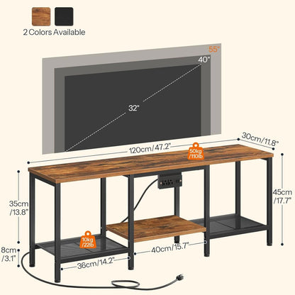Rustic Brown And Black LED TV Stand With Charging Station Up To 55 Inches