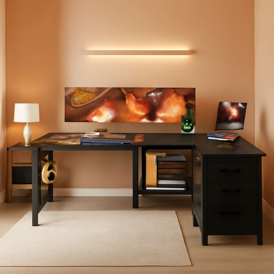 53 Inch L Shaped Gaming Desk With USB Ports For Home Office