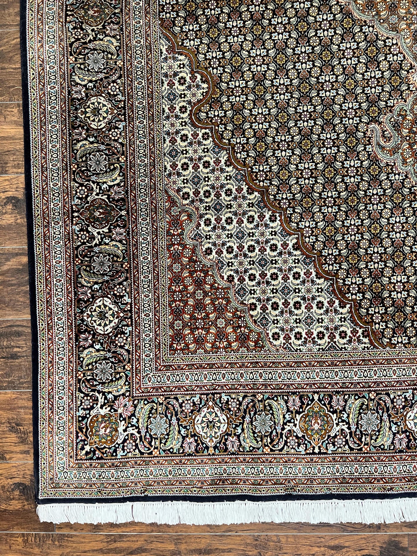 Wonderful Persian Tabriz Rug 7x10 ft, Very Fine 50 Raj 350 KPSI Oriental Carpet, Herati Mahi Pattern, Authentic Hand Knotted Handmade Wool Vintage